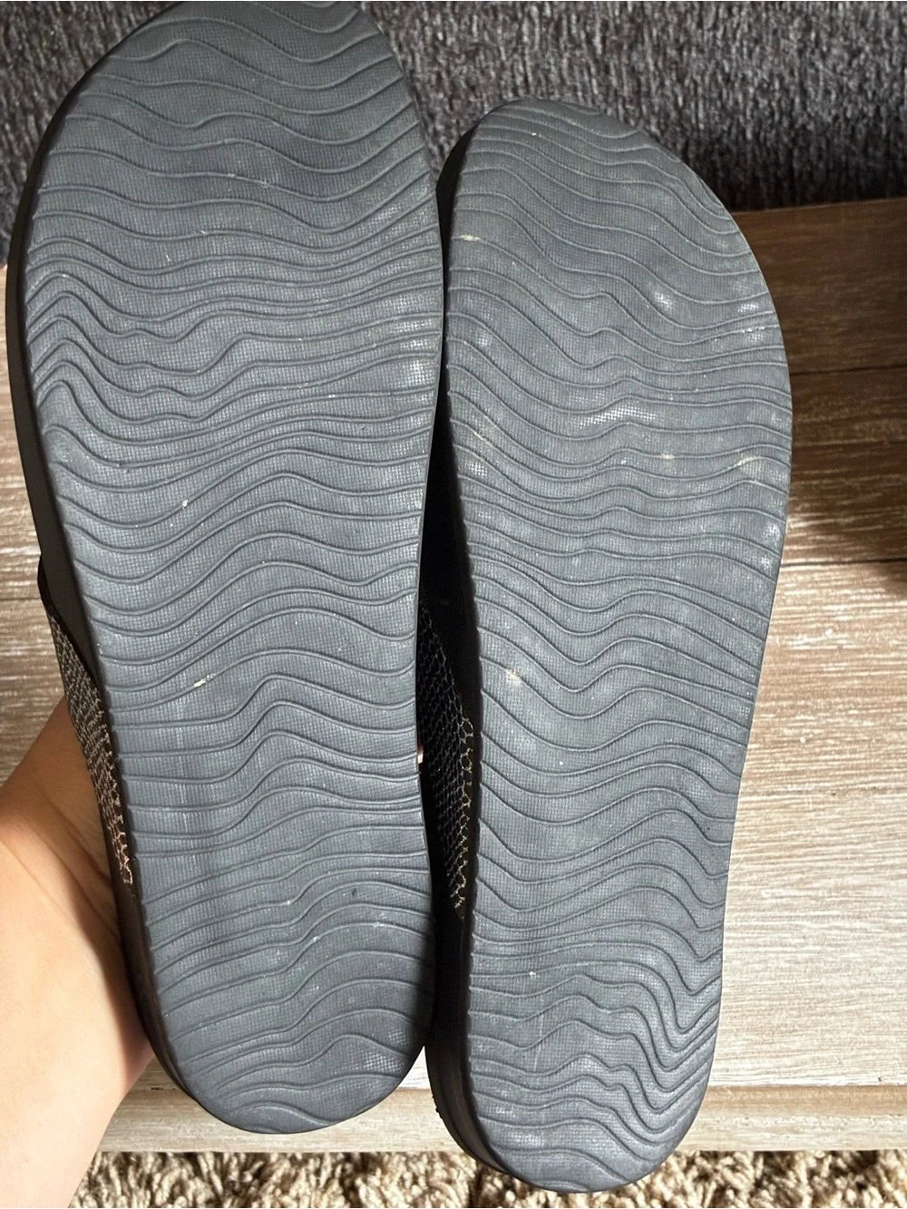 Reef Black Cushion Court Flip Flops with Snakeskin-Pattern Straps and Gold Logo